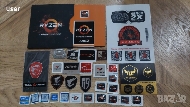Лот стикери на Intel AMD Ryzen MSI Noctua Aorus G.Skill T-Force Asrock HyperX Evga