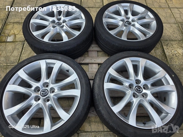 Лети джанти 19ки 5х114.3 Mazda + летни гуми 225/45/19 Bridgestone, снимка 2 - Гуми и джанти - 53707731