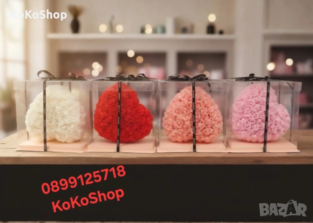 Бяло сърце от рози в луксозна кутия с панделка– романтичен подарък, снимка 5 - Декорация за дома - 53155581