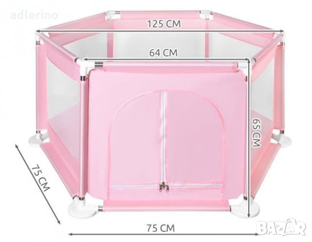 Текстилна площадка за игра, 115x65 см, розова, заградена зона за игра, безопасна постелка, снимка 7 - Кошарки - 34316457