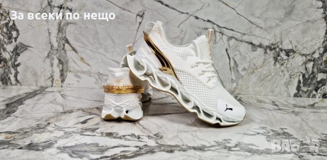 Puma Мъжки Бели Маратонки👟Мъжки Спортни Обувки Пума - Със Сребрист Или Златист Акцент Код P1154, снимка 3 - Маратонки - 51704834