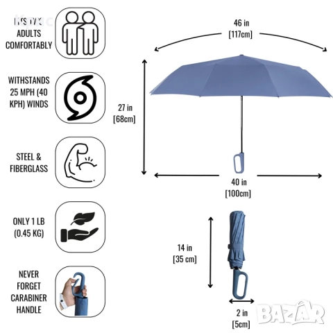 Голям автоматичен сгъваем чадър, снимка 6 - Други стоки за дома - 52558172