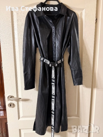 Нова дълга черна луксозна кожена кожа елегантна рокля , снимка 2 - Рокли - 48086763