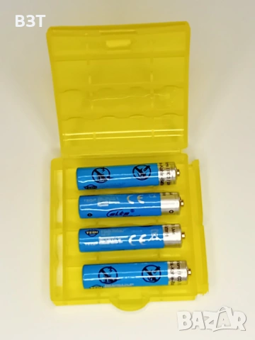 КУТИЯ ЗА СЪХРАНЕНИЕ НА 4 БРОЯ БАТЕРИИ AA/AAA ПЛАСТМАСОВА ПРОЗРАЧНА ЖЪЛТА, снимка 6 - Кутии за съхранение - 53292964