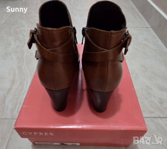 Кафяви боти на ток естествена кожа, снимка 5 - Дамски боти - 52264915