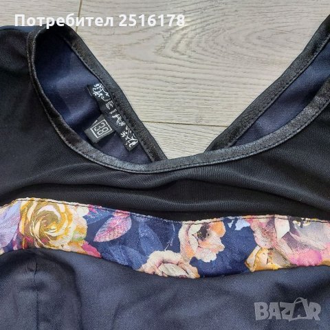 Тъмносиня рокля с флорален акцент!!!, снимка 3 - Рокли - 34856614