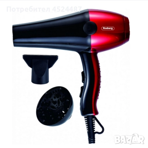 Сешоар Rosberg 2000W с дифузер – Бързо сушене, повече обем и пълен контрол всеки ден, снимка 3 - Сешоари - 52544402