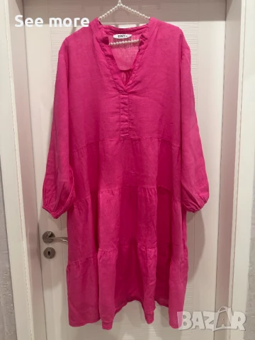 Рокля лен в розово М, снимка 1