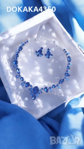 Светло син комплект от колие и обеци 