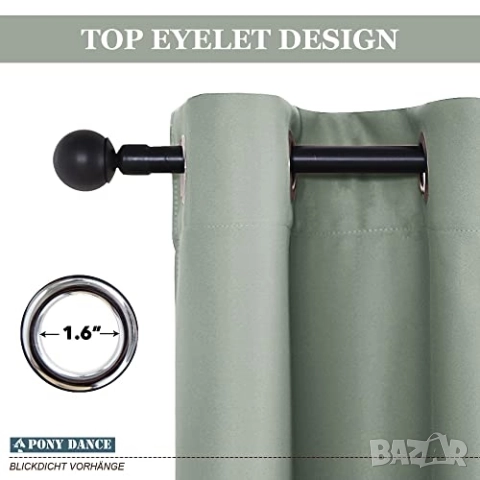 Топлоизолационни Завеси с метални халки Шампаньово Зелени, PONY DANCE , снимка 4 - Пердета и завеси - 51719407