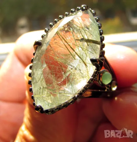 925 сребърен пръстен с рутилов кварц 22 карата, тегло 9.8гр., снимка 3 - Пръстени - 47260613