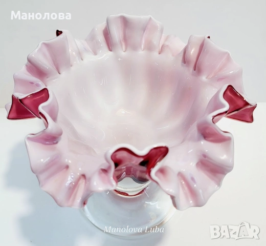 Бонбониера от ръчно издухано стъкло Cranberry glass., снимка 6 - Други ценни предмети - 52437939