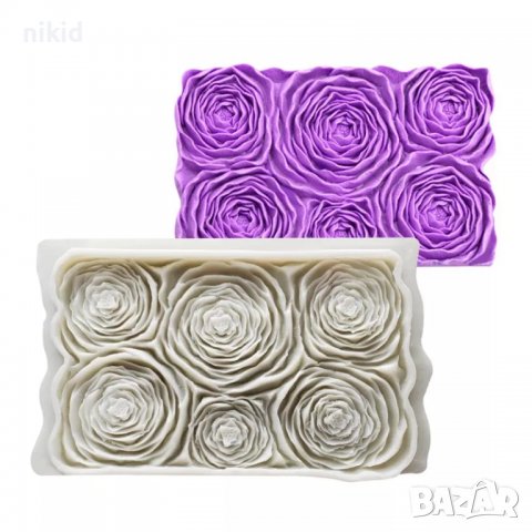 Огромни Рози Розети божури на пластове пано силиконов молд форма декорация торта фондан, снимка 6 - Форми - 34781637