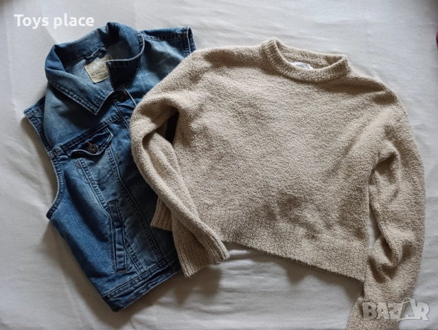 11-12г къс пуловер Zara и дънково елече, снимка 2 - Детски пуловери и жилетки - 52584704