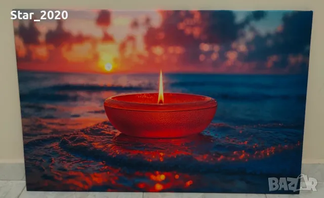 Светеща картина с LED осветление - свещ и залез
