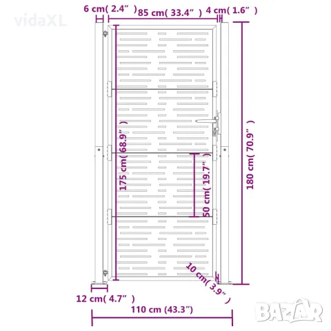 vidaXL Градинска порта, антрацит, 100x175 см, стомана, квадратен дизайн, снимка 9 - Огради и мрежи - 56146170