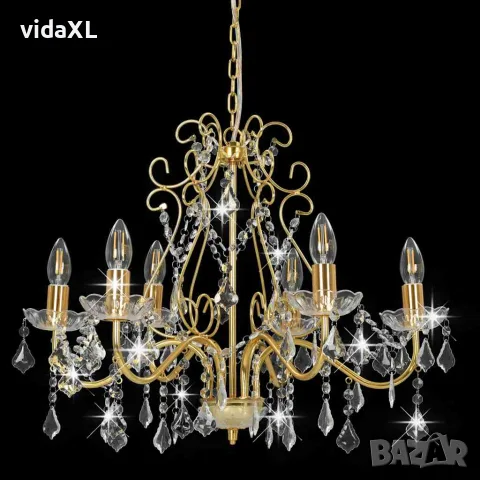 vidaXL Полилей с кристали, златист, кръгъл, 6 х Е14, снимка 2 - Полилеи - 56146460