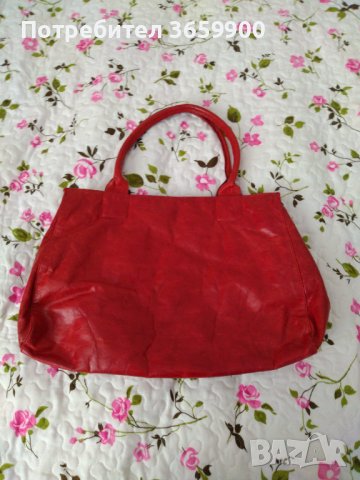 Червена чанта от естествена кожа , снимка 3 - Чанти - 41726843