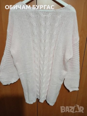 НОВ ДЪЛЪГ ПУЛОВЕР В БЛЕДО РОЗОВО С ЕДРА ПЛЕТКА И ПЛЕТЕНИЦИ, снимка 2 - Блузи с дълъг ръкав и пуловери - 52426528