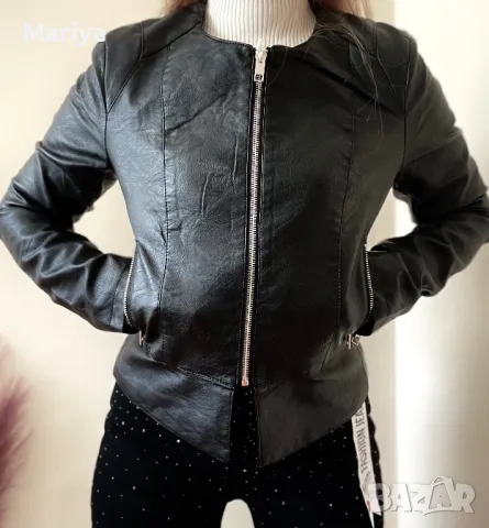 Късо черно кожено яке. Ново. , снимка 2 - Якета - 50321583