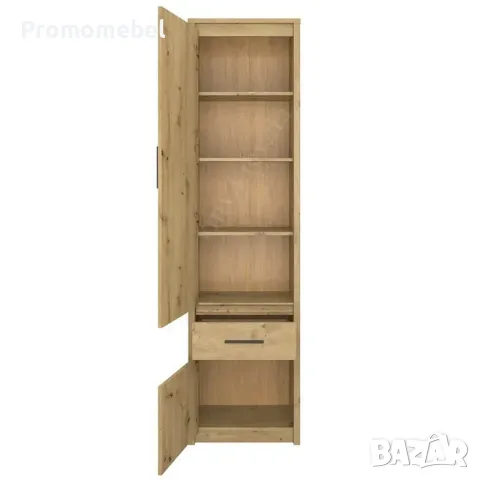 Висок шкаф с 2 врати и чекмедже AYSON (56х36.5х210.5 см) – Дъб Артисан, снимка 2 - Шкафове - 55815412