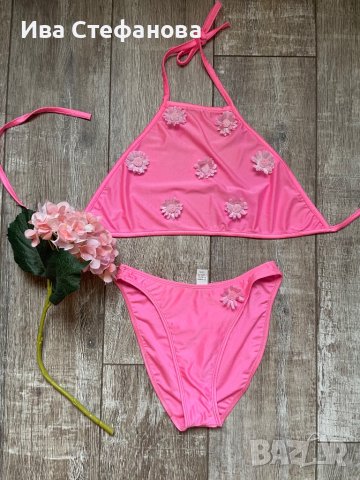 Кокетен цикламено неоново розов бански костюм с 3D 3Д цветя размер М , снимка 4 - Бански костюми - 41677097