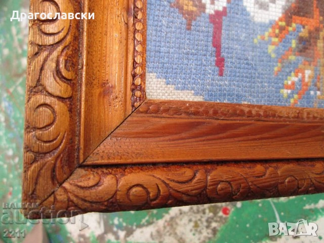  Стара рамка за картина / гоблен ЕЛИПСА, квадрат, птица, котка, коте, снимка 15 - Гоблени - 28885553
