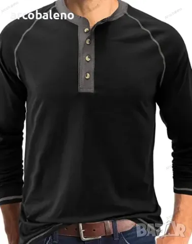 Мъжка тениска с едноцветни копчета и с дълги ръкави, 6цвята , снимка 8 - Тениски - 48930316