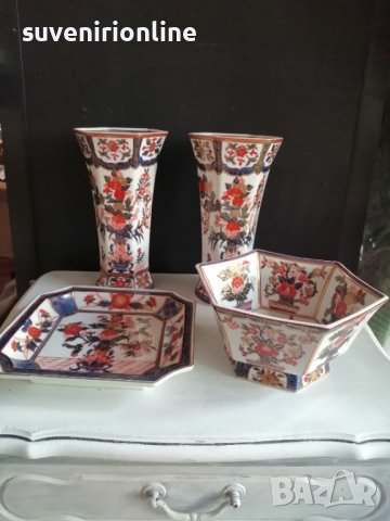 декоративен комплект стар японски порцелан с печат, снимка 4 - Антикварни и старинни предмети - 40591265