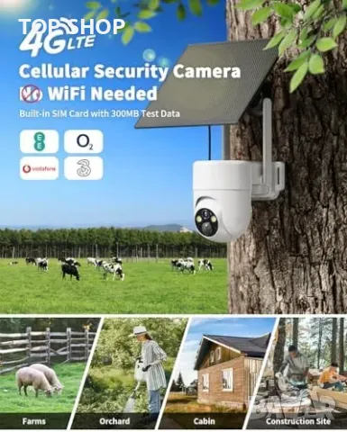 Нова 4G LTE камера за сигурност на открито, без Wi-Fi, слънчево захранване, снимка 5 - IP камери - 49443989