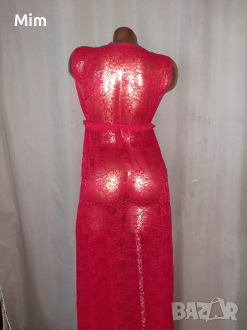 М/ XL Дълга дантелена рокля / нощница/ в  червено, снимка 4 - Рокли - 41671994