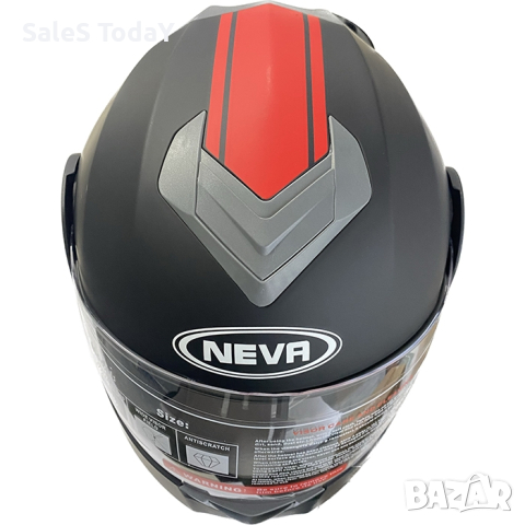 Мото каска, с въздушни отвори, Черен с червена лента, мат