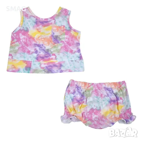 Бебешки памучен комплект с блуза без ръкави и многоцветни къси панталонки Tie Dye - 2 бр. S_1222236