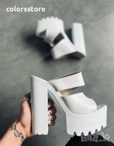 Чехли на ток - бяла кожа - CL100