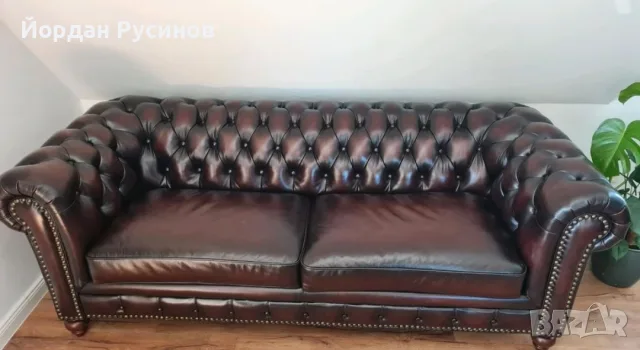 Оригинален кожен диван Chesterfield Честърфийлд естествена телешка кожа