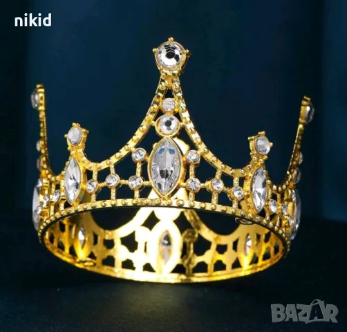 Корона Тиара метална медена сребриста златиста с камъни за украса декор на торта парти, снимка 3 - Други - 49727922