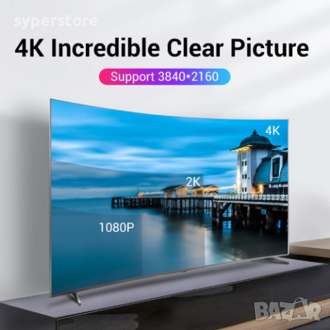 Кабел DisplayPort Мъжко - Мъжко v.1.2 4K Черен 2m. Vention HACBH Cable DP to DP M/M, снимка 2 - Кабели и адаптери - 36444642