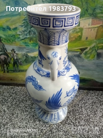 Голяма порцеланова ваза със слонове., снимка 2 - Вази - 52562811