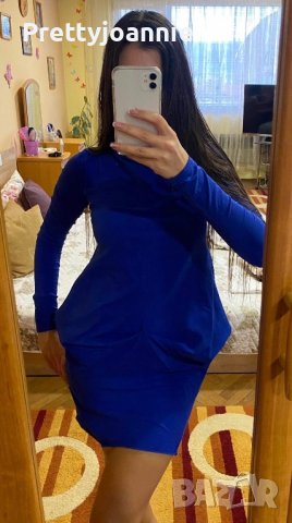 Синя рокля с размер, снимка 5 - Рокли - 39872397