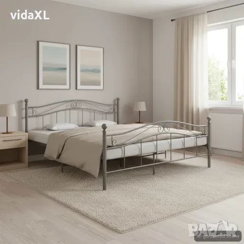 vidaXL Рамка за легло без матрак, сив, метал, 140x200 см, снимка 2 - Спални и легла - 56146854