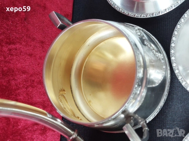 Посребрен комлект за кафе-каничка, захарница, и чашки за кафе/чаша ,сребро, кана/, снимка 10 - Сервизи - 52351137