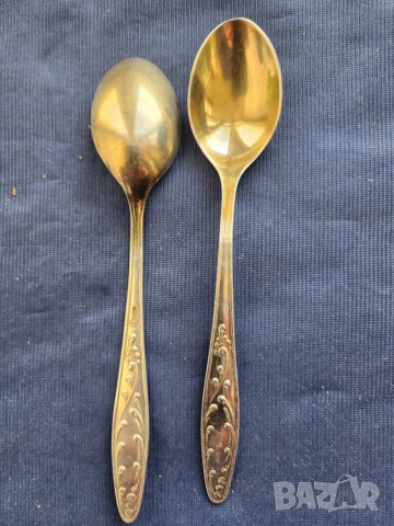 комплект 6 лъжички от мелхиор, модел "Пламя", посребрени/позлатени, нови + 5 броя - също нови, СССР, снимка 6 - Прибори за хранене, готвене и сервиране - 51078706