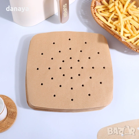 6301 Хартиени подложки за Air Fryer с дупки, 205×205 мм, 50 броя, снимка 3 - Съдове за готвене - 53211011