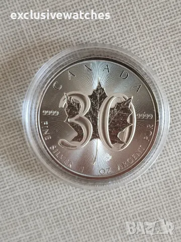 1 тройунция Сребърна Монета Maple Leaf 30-та годишнина BU 2018 г., снимка 3 - Нумизматика и бонистика - 49840955