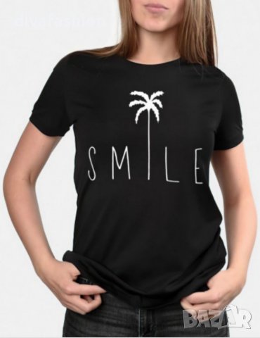 ✅Дамска тениска Smile, снимка 1 - Тениски - 36764173