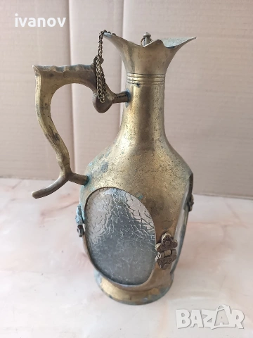 Стъклена бутилка с бронзов обков, снимка 3 - Антикварни и старинни предмети - 53758114