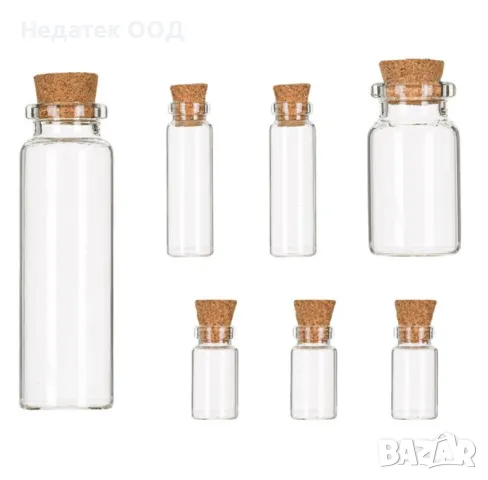 Комплект, Флакони, Стъклени , Коркова запушалка, 7 бр., снимка 2 - Други - 47402199