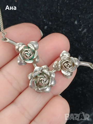 Колие сребърно с рози#ЗП, снимка 4 - Колиета, медальони, синджири - 44639012