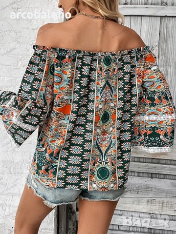 Нова модна блуза с щампа на едно рамо с флорални мотиви , снимка 4 - Ризи - 41292252