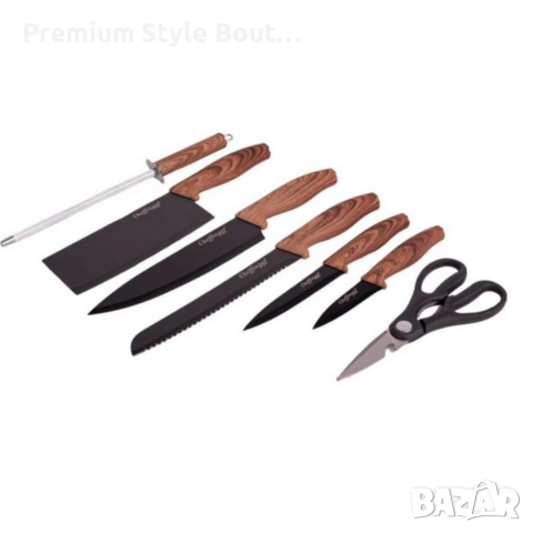 Комплект ножове Cheffinger – 8 части със стойка, точило и ножица за подредена и удобна кухня, снимка 7 - Други - 53613857